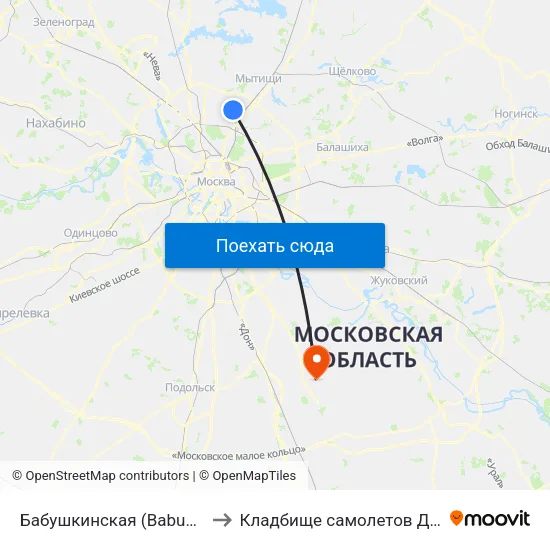 Бабушкинская (Babushkinskaya) to Кладбище самолетов Домодедово map