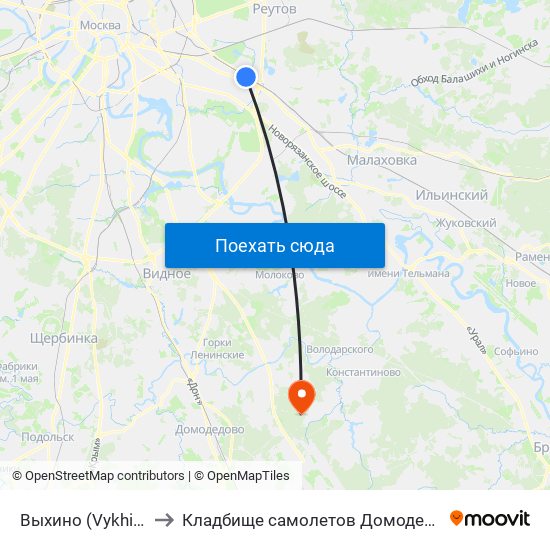 Выхино (Vykhino) to Кладбище самолетов Домодедово map