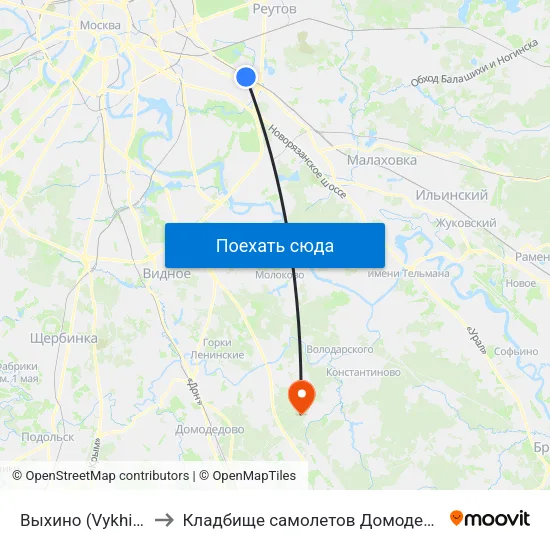 Выхино (Vykhino) to Кладбище самолетов Домодедово map