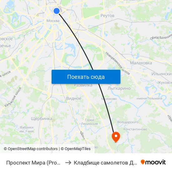 Проспект Мира (Prospekt Mira) to Кладбище самолетов Домодедово map