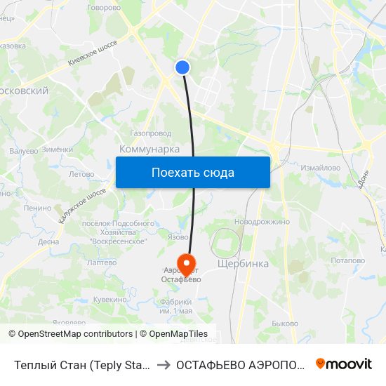 Теплый Стан (Teply Stan) to ОСТАФЬЕВО АЭРОПОРТ map