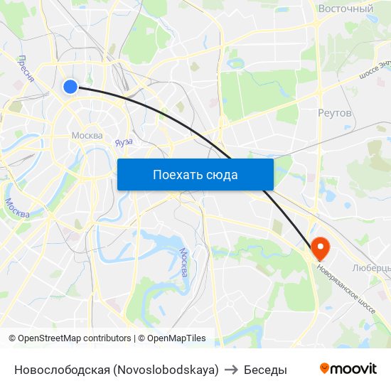 Новослободская (Novoslobodskaya) to Беседы map