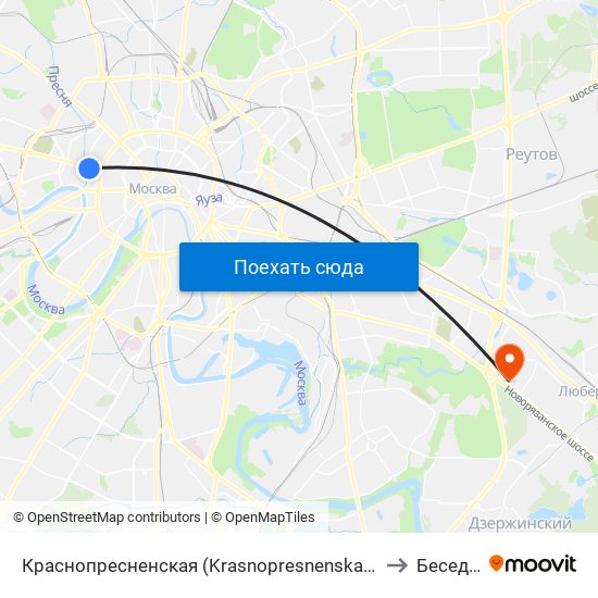 Краснопресненская (Krasnopresnenskaya) to Беседы map