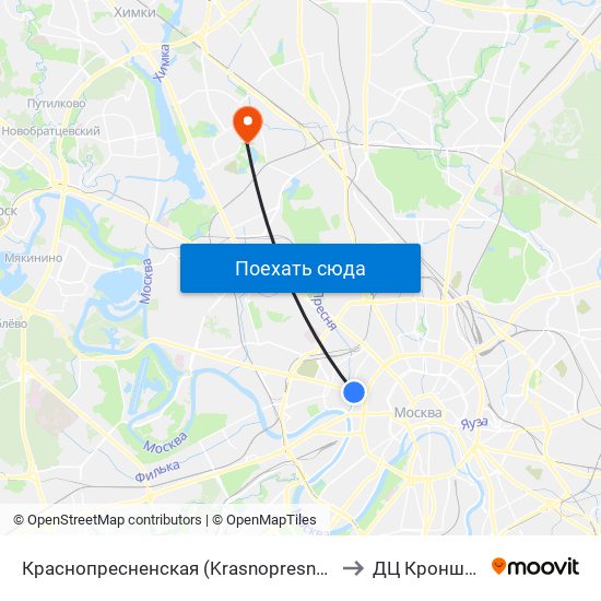 Краснопресненская (Krasnopresnenskaya) to ДЦ Кронштадт map