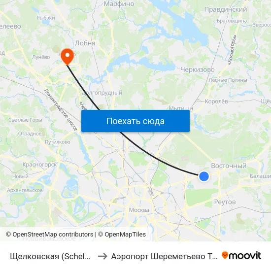 Щелковская (Schelkovskaya) to Аэропорт Шереметьево  Терминал В map