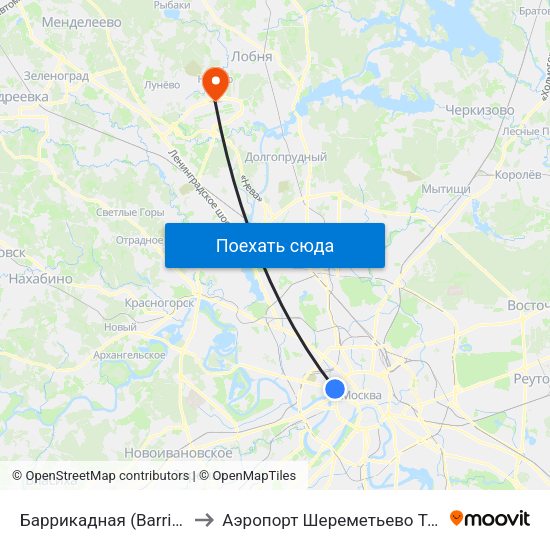 Баррикадная (Barrikadnaya) to Аэропорт Шереметьево  Терминал В map