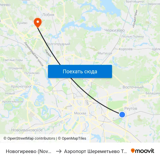 Новогиреево (Novogireevo) to Аэропорт Шереметьево  Терминал В map