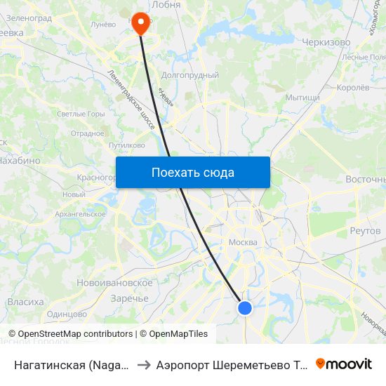 Нагатинская (Nagatinskaya) to Аэропорт Шереметьево  Терминал В map