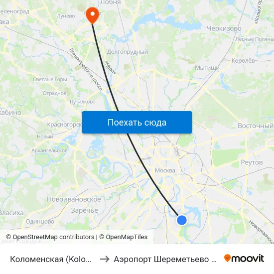 Коломенская (Kolomenskaya) to Аэропорт Шереметьево  Терминал В map
