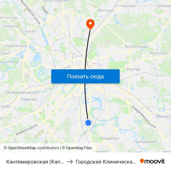 Кантемировская (Kantemirovskaya) to Городская Клиническая больница 20 map