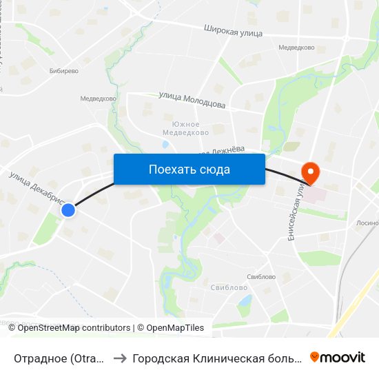 Отрадное (Otradnoe) to Городская Клиническая больница 20 map