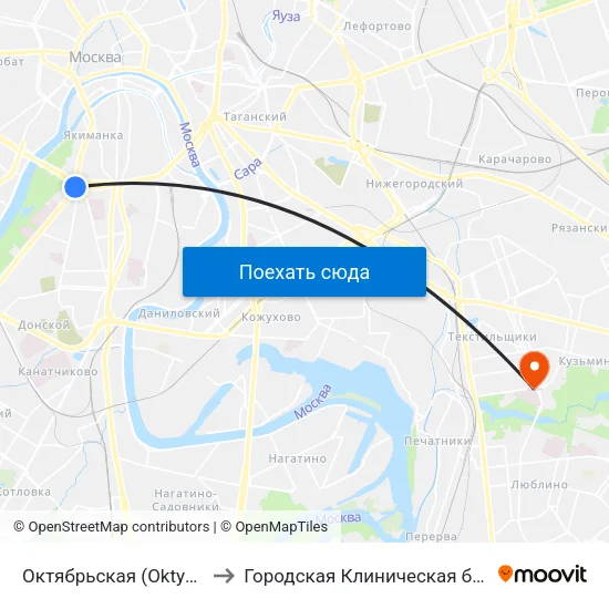 Октябрьская (Oktyabrskaya) to Городская Клиническая больница 68 map