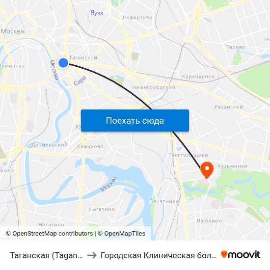 Таганская (Taganskaya) to Городская Клиническая больница 68 map