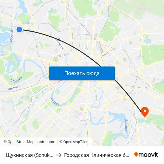 Щукинская (Schukinskaya) to Городская Клиническая больница 68 map