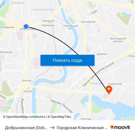 Добрынинская (Dobryninskaya) to Городская Клиническая больница 53 map
