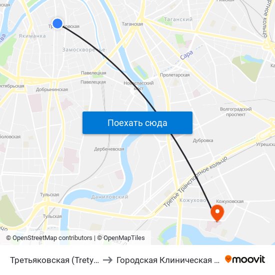 Третьяковская (Tretyakovskaya) to Городская Клиническая больница 53 map