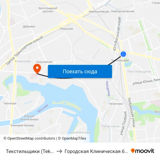 Текстильщики (Tekstilschiki) to Городская Клиническая больница 53 map