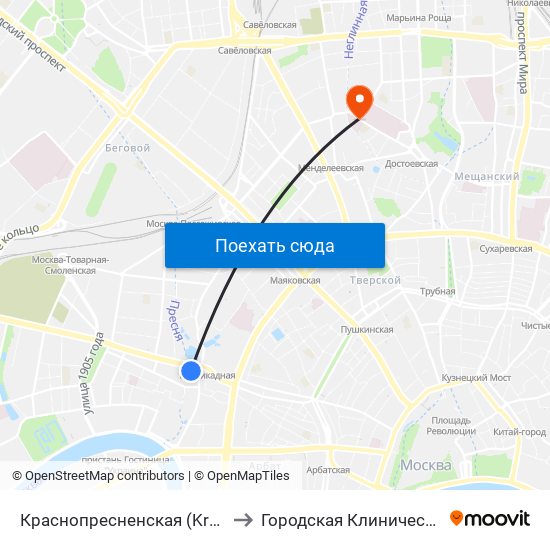 Краснопресненская (Krasnopresnenskaya) to Городская Клиническая больница 59 map