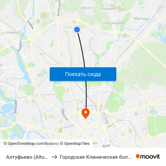Алтуфьево (Altufyevo) to Городская Клиническая больница 59 map
