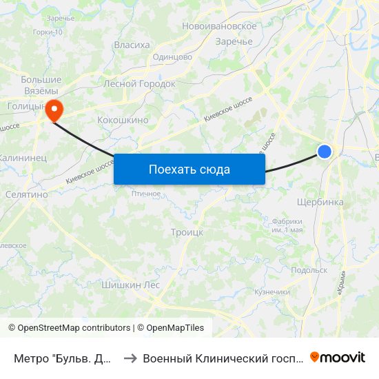 Метро "Бульв. Дмитрия Донского" to Военный Клинический госпиталь им. Вишневского 3 map
