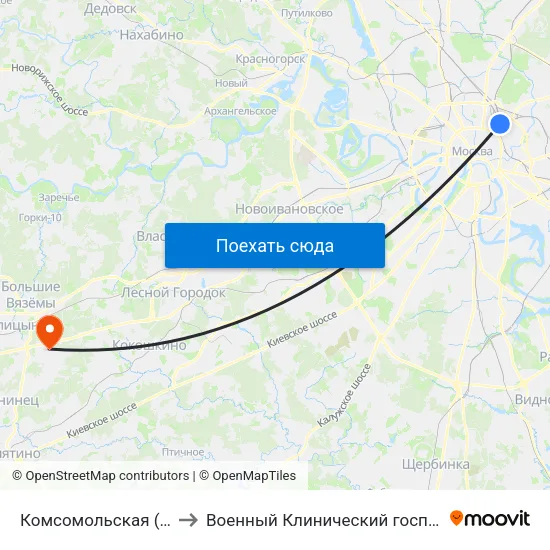 Комсомольская (Komsomolskaya) to Военный Клинический госпиталь им. Вишневского 3 map