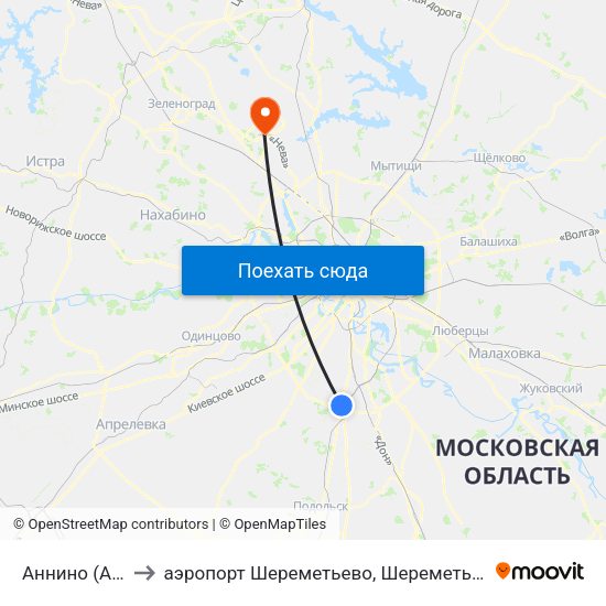Аннино (Annino) to аэропорт Шереметьево, Шереметьево терминал D map
