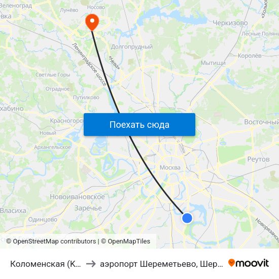 Коломенская (Kolomenskaya) to аэропорт Шереметьево, Шереметьево терминал D map