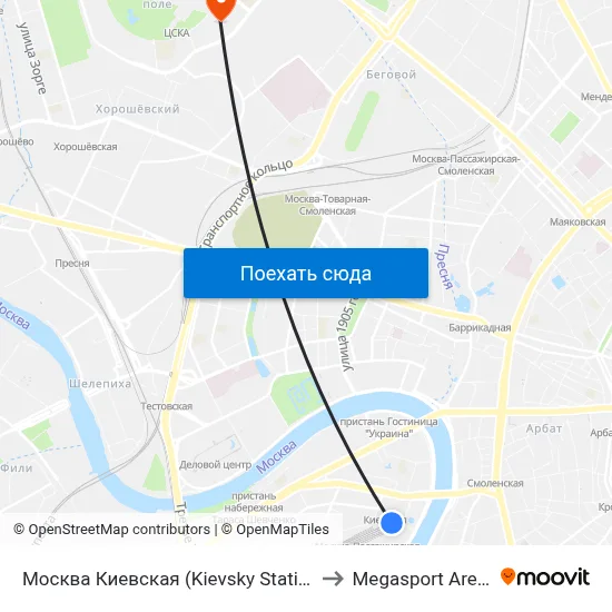 Москва Киевская (Kievsky Station) to Megasport Arena map
