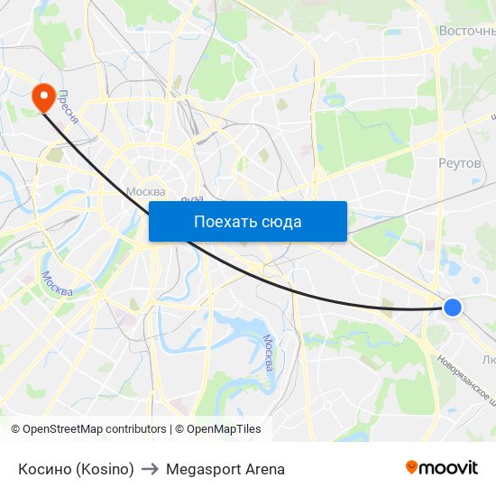 Косино (Kosino) to Megasport Arena map