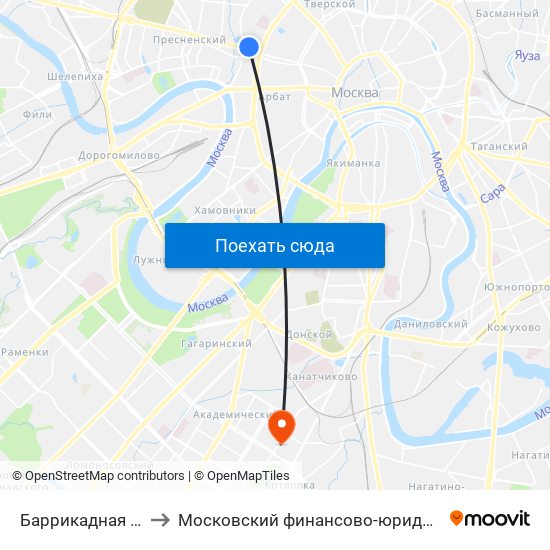 Баррикадная (Barrikadnaya) to Московский финансово-юридический университет МФЮА map