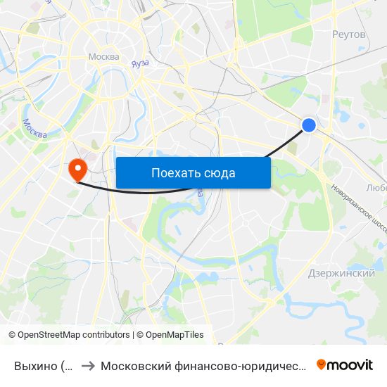 Выхино (Vykhino) to Московский финансово-юридический университет МФЮА map