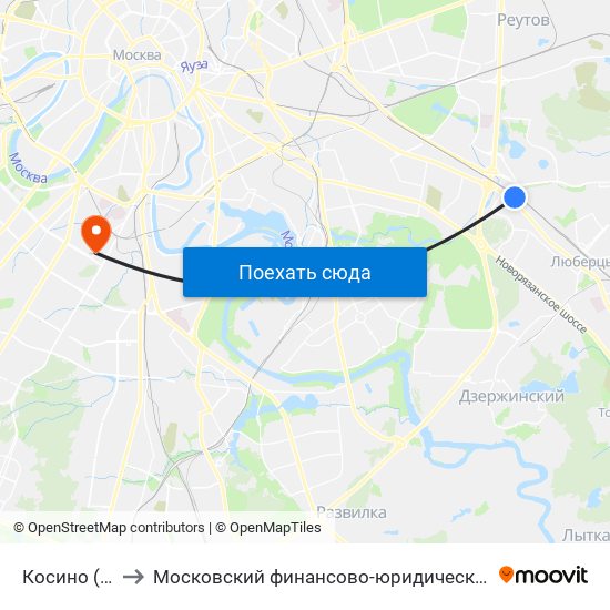 Косино (Kosino) to Московский финансово-юридический университет МФЮА map