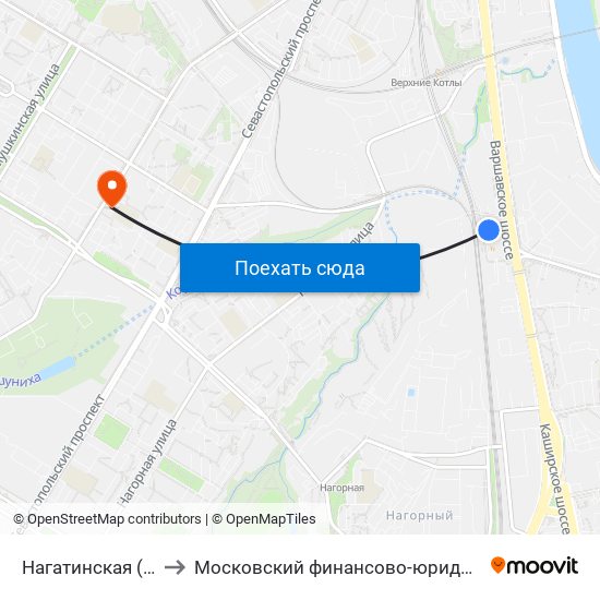 Нагатинская (Nagatinskaya) to Московский финансово-юридический университет МФЮА map