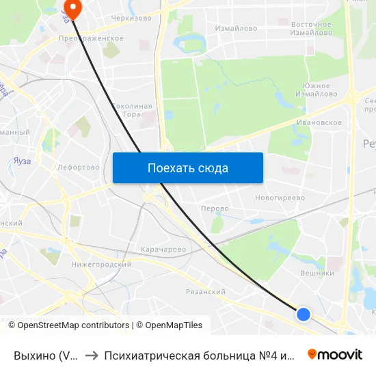 Выхино (Vykhino) to Психиатрическая больница №4 имени Ганнушкина map