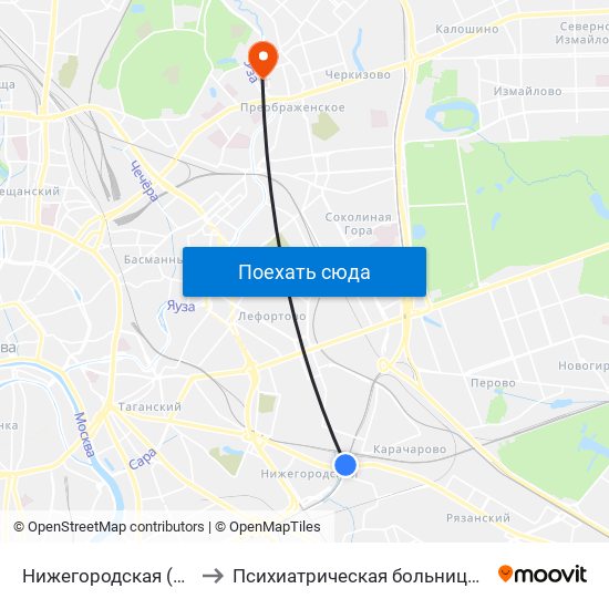 Нижегородская (Nizhegorodskaya) to Психиатрическая больница №4 имени Ганнушкина map