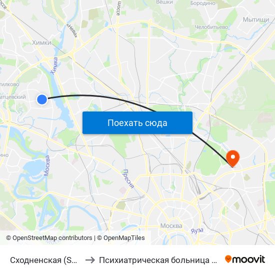 Сходненская (Skhodnenskaya) to Психиатрическая больница №4 имени Ганнушкина map