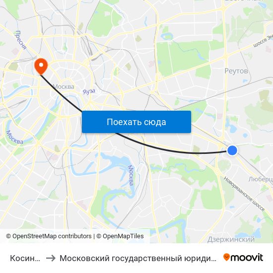 Косино (Kosino) to Московский государственный юридический университет имени О. Е. Кутафина map