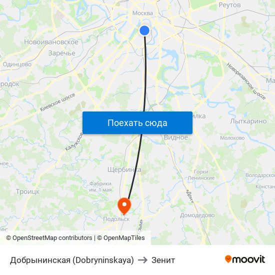 Добрынинская (Dobryninskaya) to Зенит map