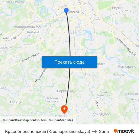 Краснопресненская (Krasnopresnenskaya) to Зенит map
