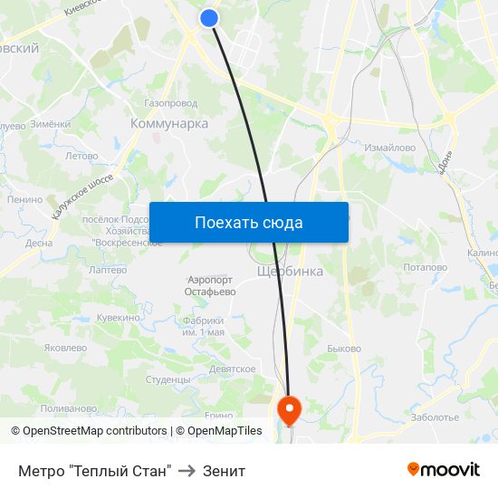 Метро "Теплый Стан" to Зенит map