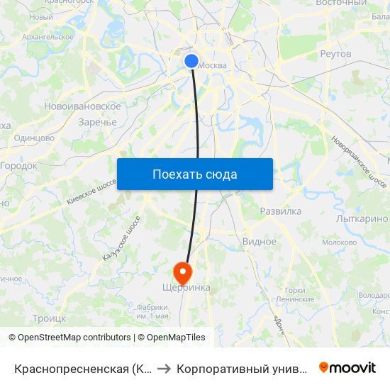Краснопресненская (Krasnopresnenskaya) to Корпоративный университет ОАО ""РЖД"" map