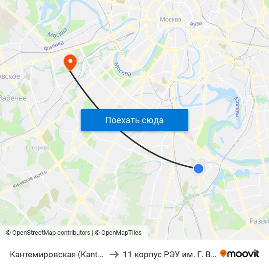 Кантемировская (Kantemirovskaya) to 11 корпус РЭУ им. Г. В. Плеханова map