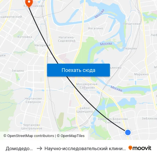 Домодедовская (Domodedovskaya) to Научно-исследовательский клинический институт оториноларингологии имени Л.И. Свержевского map