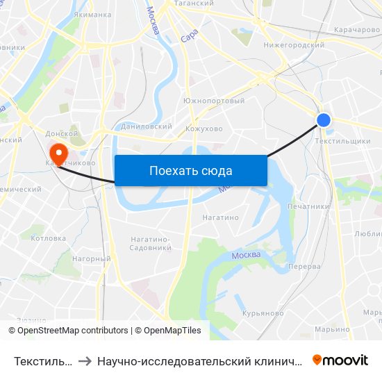 Текстильщики (Tekstilschiki) to Научно-исследовательский клинический институт оториноларингологии имени Л.И. Свержевского map