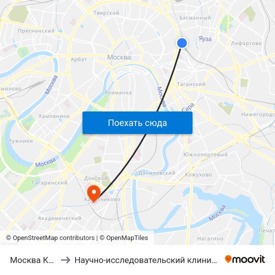 Москва Курская (Kursky Station) to Научно-исследовательский клинический институт оториноларингологии имени Л.И. Свержевского map