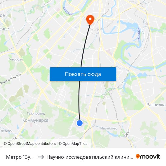 Метро "Бульв. Дмитрия Донского" to Научно-исследовательский клинический институт оториноларингологии имени Л.И. Свержевского map