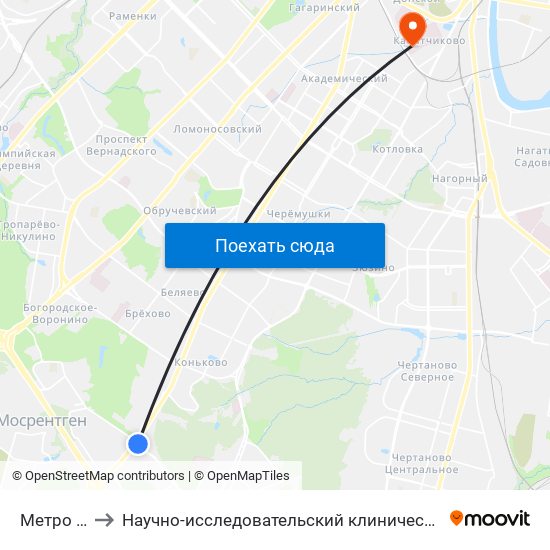 Метро "Теплый Стан" to Научно-исследовательский клинический институт оториноларингологии имени Л.И. Свержевского map