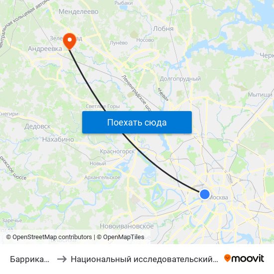 Баррикадная (Barrikadnaya) to Национальный исследовательский университет «Московский институт электронной техники» map