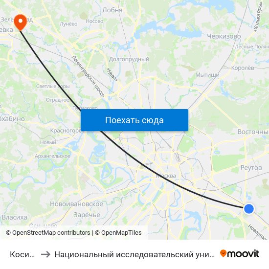 Косино (Kosino) to Национальный исследовательский университет «Московский институт электронной техники» map