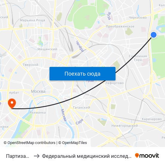 Партизанская (Partizanskaya) to Федеральный медицинский исследовательский центр психиатрии и наркологии имени В. П. Сербского map